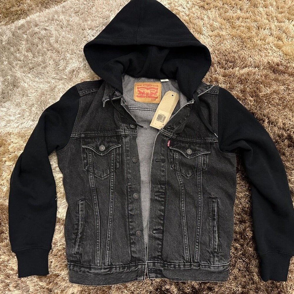 Levi's BLACK Mens Hybrid Hooded Trucker Jacket Color Black 745130001 Brand NEW!